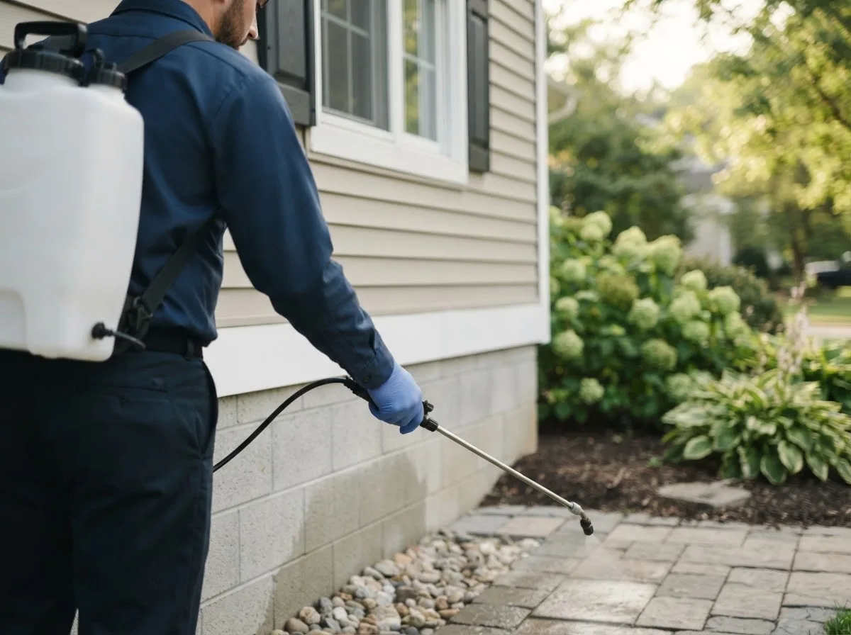 Pest control technician inspecting a home in Oreana, IL
